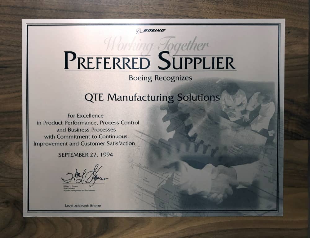 Boeing Certified Supplier Since 1994