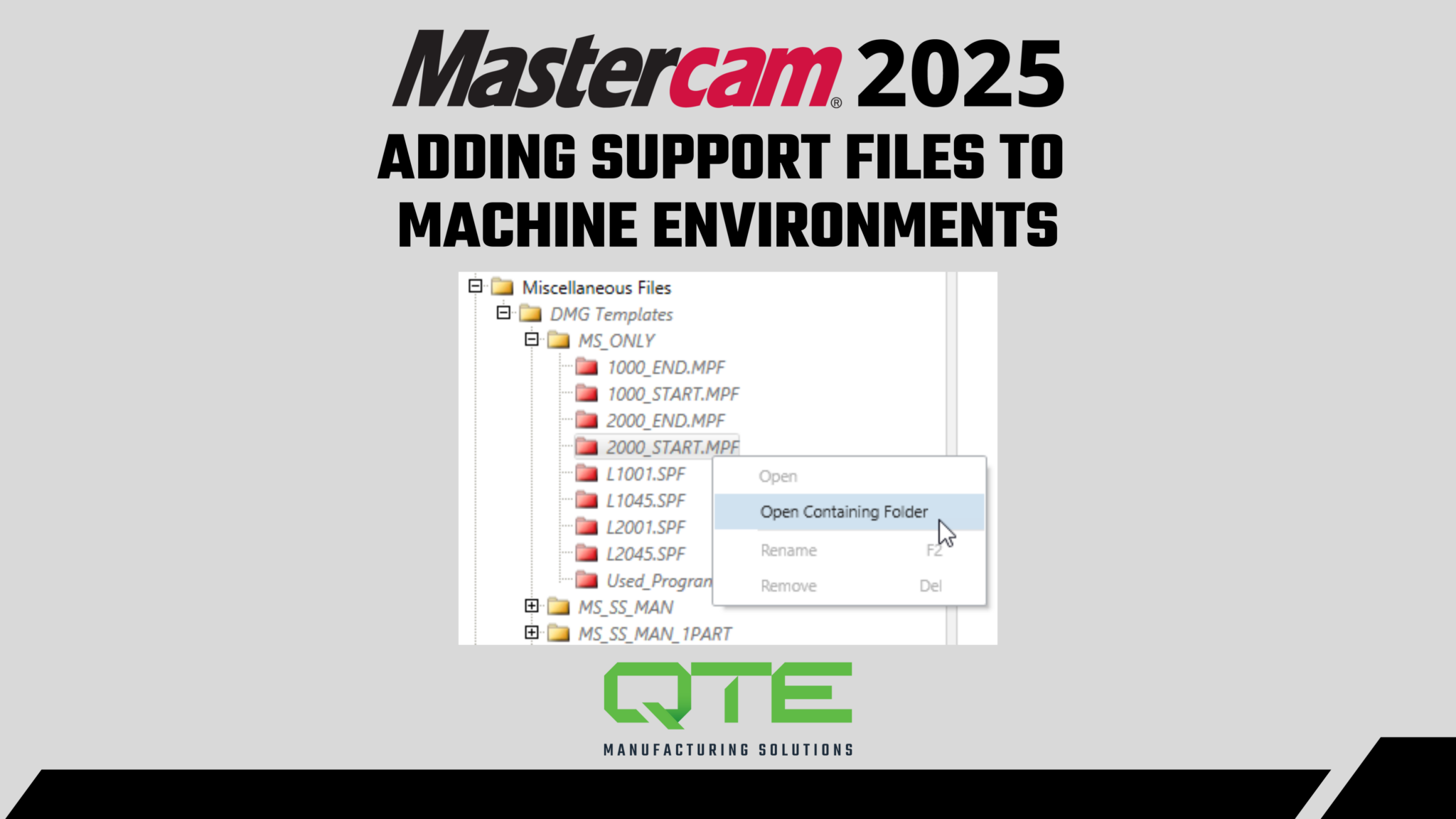 Adding Support Files to Machine Environments in Mastercam 2025 QTE